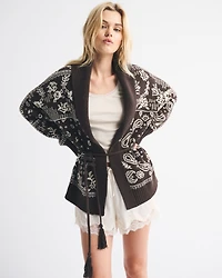 Textural Stitch Belted Cardigan