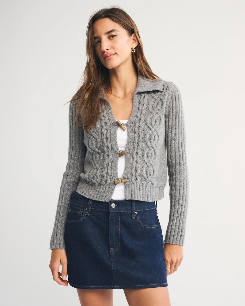 Cable-Knit Collared Cardigan