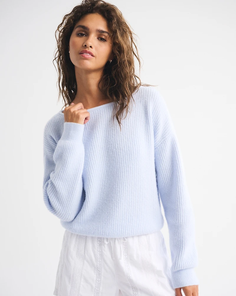 Wool-Blend Slashneck Sweater