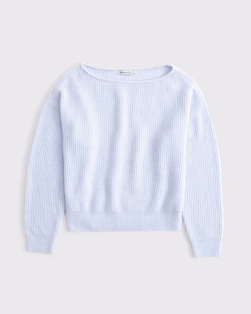Wool-Blend Slashneck Sweater
