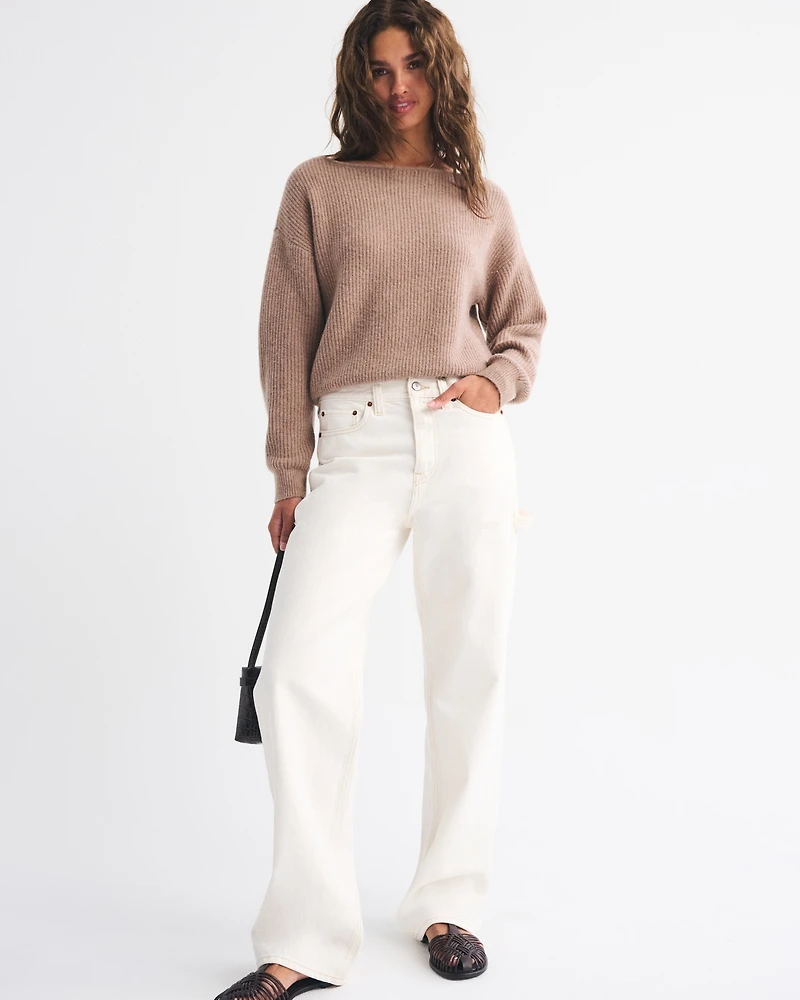 Wool-Blend Slashneck Sweater