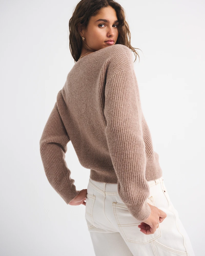 Wool-Blend Slashneck Sweater