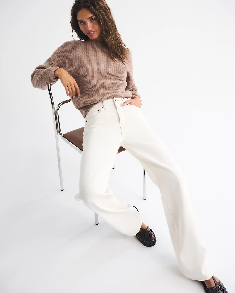 Wool-Blend Slashneck Sweater