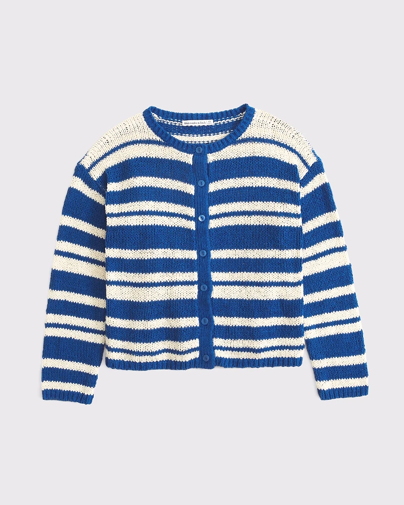 Open-Stitch Textural Crew Cardigan