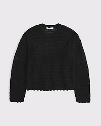 Open-Stitch Textural Crew Sweater
