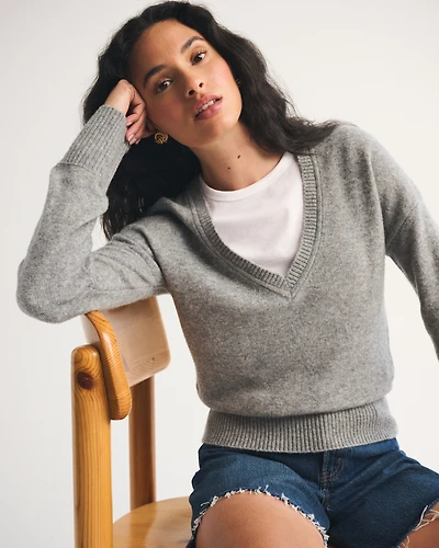 Merino Wool-Blend V-Neck Sweater