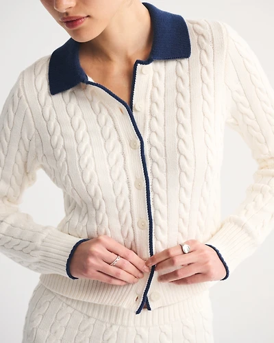 Cable-Knit Collared Cardigan
