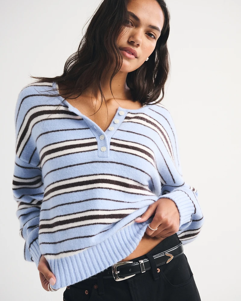 Merino Wool-Blend Henley Sweater