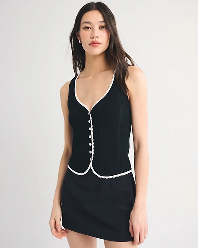 Pointelle Button-Through Sweater Tank