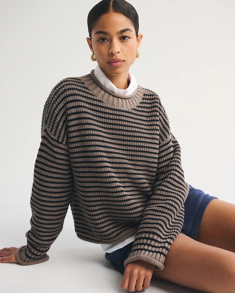 100% Cotton Roll Neck Crew Sweater