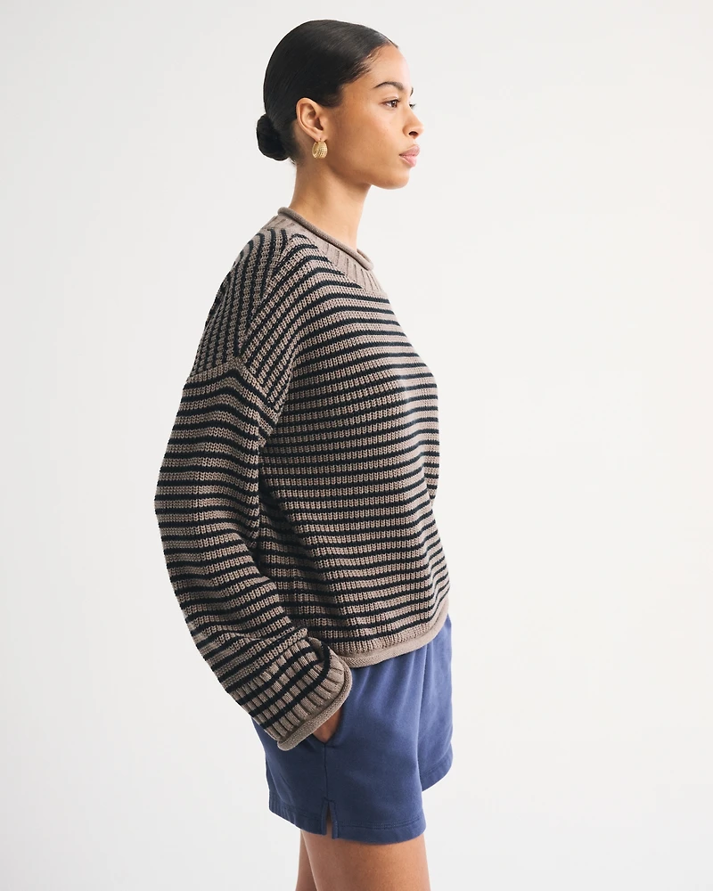 100% Cotton Roll Neck Crew Sweater