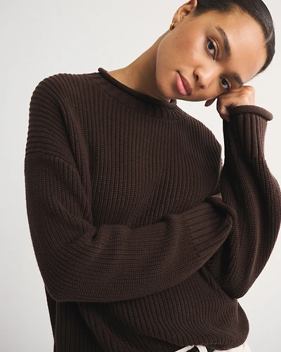 100% Cotton Roll Neck Crew Sweater