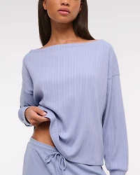 Long-Sleeve Lounge Wide Rib Slash Top