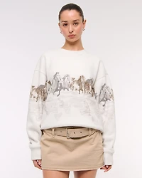 Horses Graphic Oversized Sunday Crew