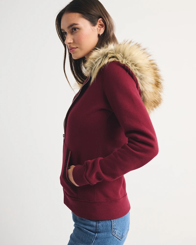 Faux Fur-Lined Logo Full-Zip Hoodie