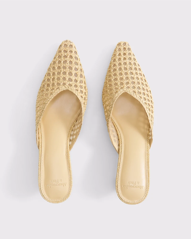 Macrame Pointed Toe Kitten Heel Mule Sandals