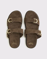 Vegan Suede Double-Strap Hardware Sandals