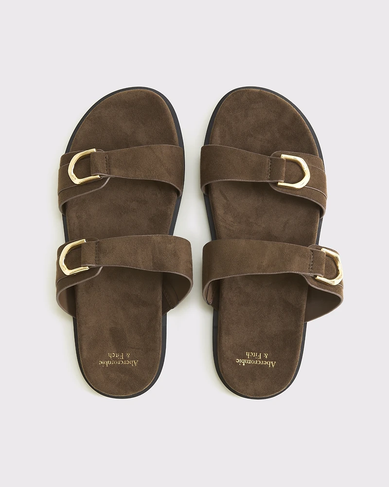 Vegan Suede Double-Strap Hardware Sandals