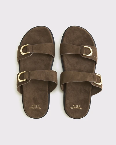 Vegan Suede Double-Strap Hardware Sandals