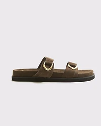 Vegan Suede Double-Strap Hardware Sandals