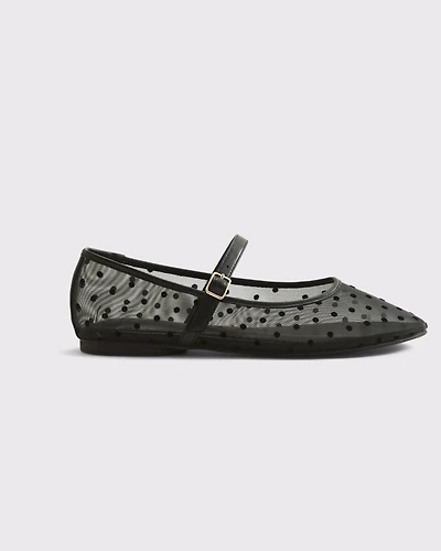 Mary Jane Round-Toe Mesh Flats