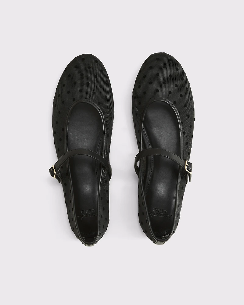 Mary Jane Round-Toe Mesh Flats