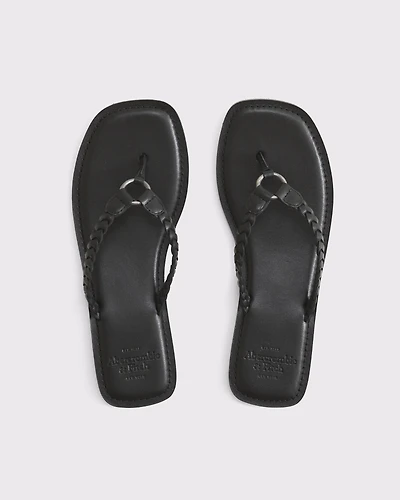 Genuine Leather Braided Flip-Flop Sandals