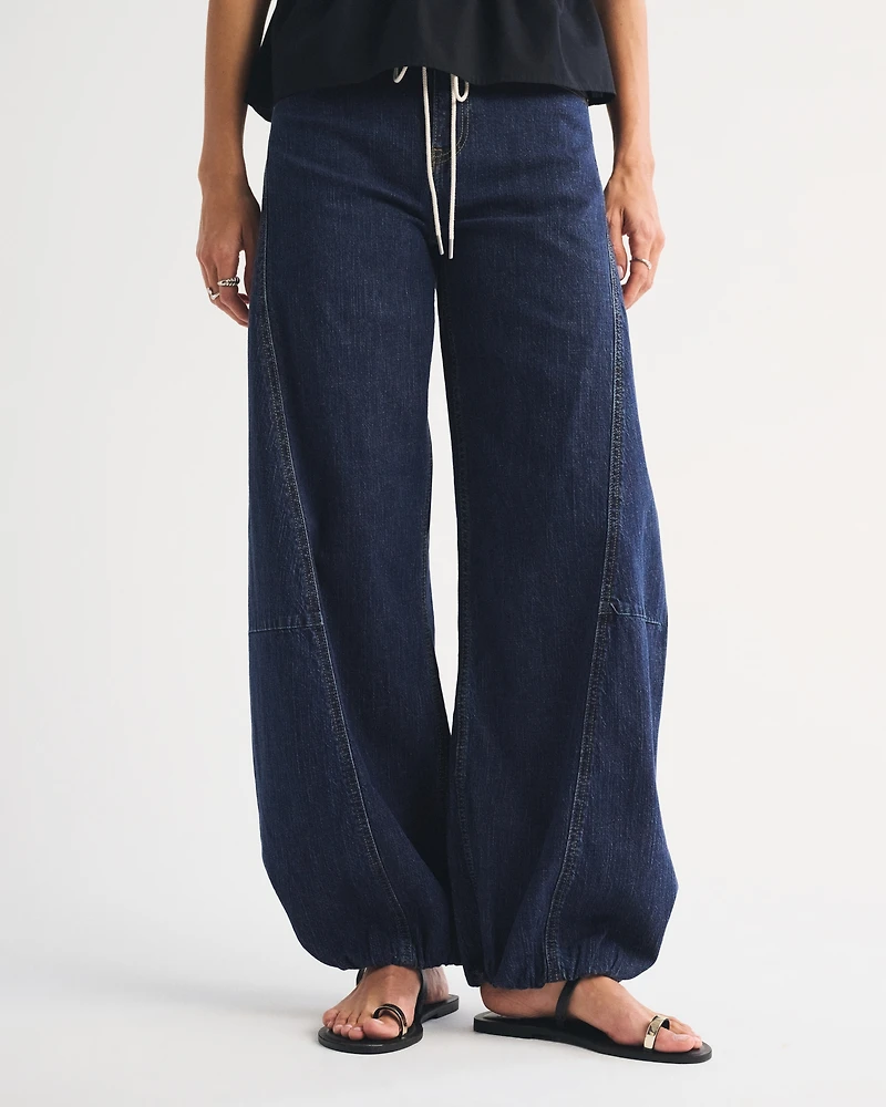 Linen-Blend High Rise Balloon Jean
