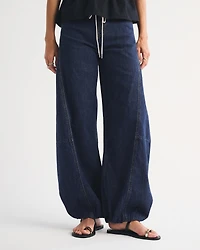 Linen-Blend High Rise Balloon Jean