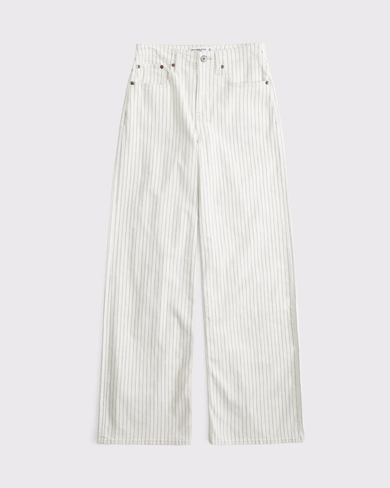 Linen-Blend High Rise Wide Leg Striped Jean