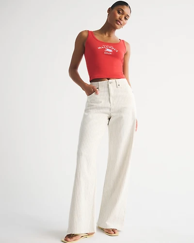 Curve Love Linen-Blend High Rise Wide Leg Striped Jean