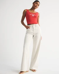 Curve Love Linen-Blend High Rise Wide Leg Striped Jean