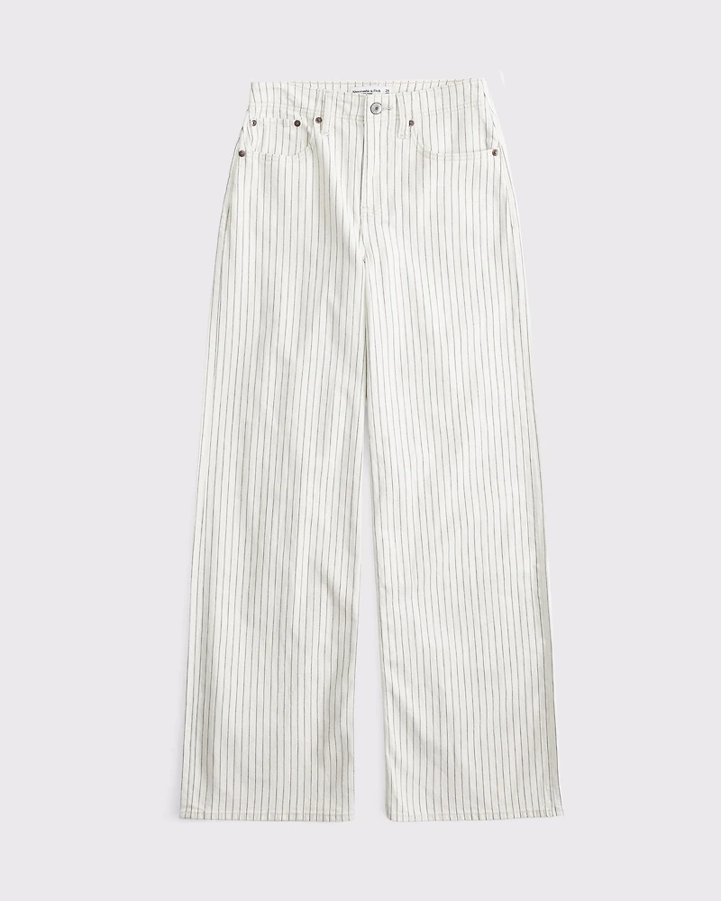 Curve Love Linen-Blend High Rise Wide Leg Striped Jean