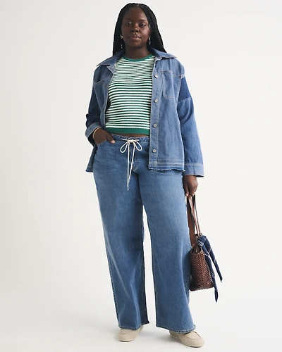 Curve Love Linen-Blend Low Rise Ultra Loose Drawstring Jean