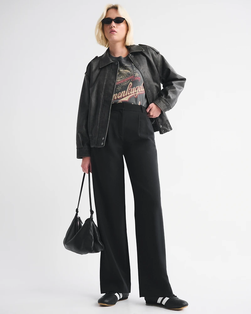 A&F Sloane Tailored Hardware Wide Leg Pant