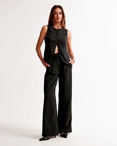 A&F Harper Tailored Premium Crepe Ultra-Wide Leg Pant