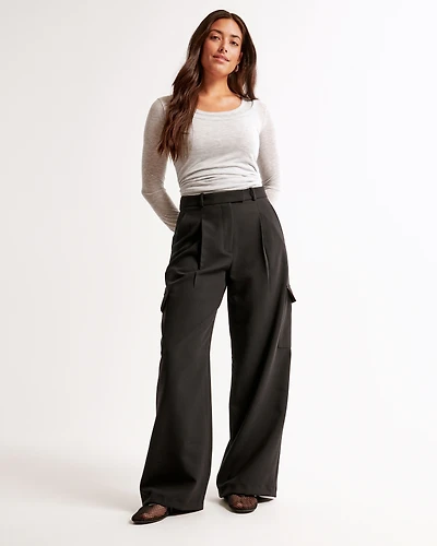 Curve Love A&F Harper Tailored Ultra Wide Leg Cargo Pant