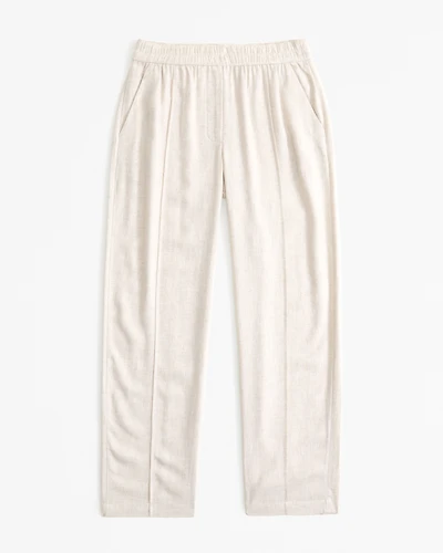 Straight Linen-Blend Pull-On Pant