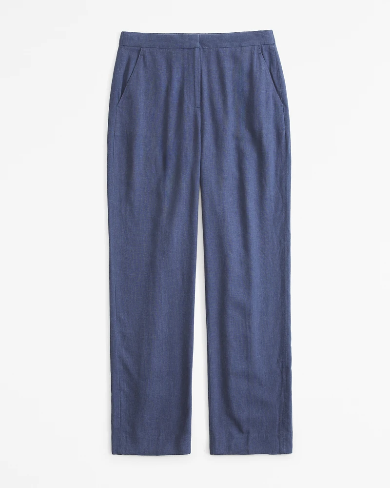 Curve Love Linen-Blend Tailored Straight Pant