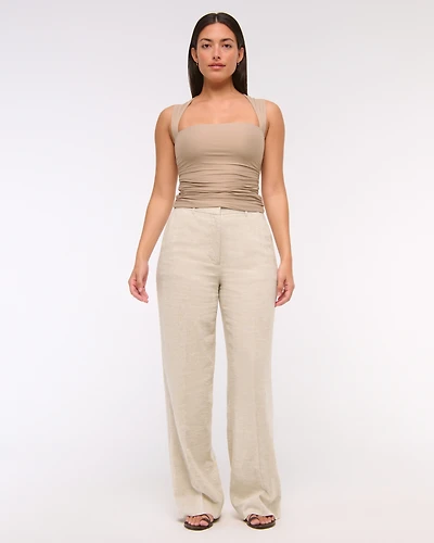 Curve Love Tailored Linen-Blend Wide Leg Pant