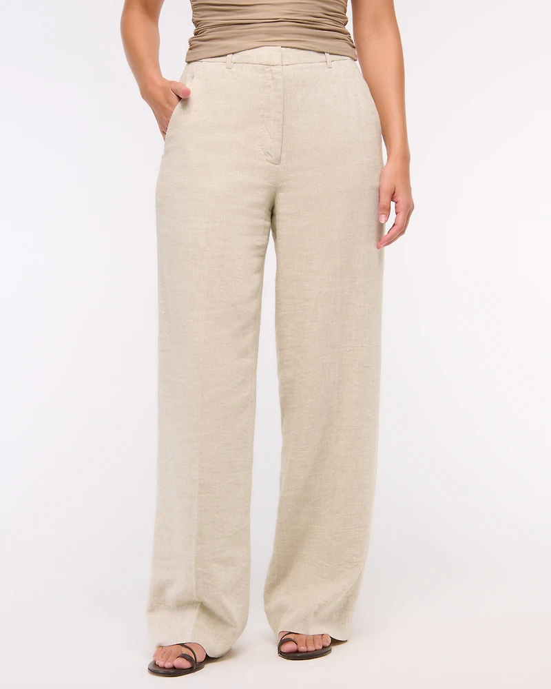 Curve Love Tailored Linen-Blend Wide Leg Pant
