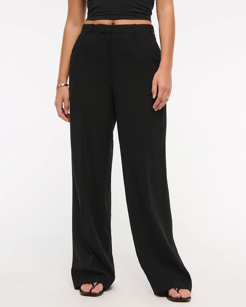 Curve Love Tailored Linen-Blend Wide Leg Pant