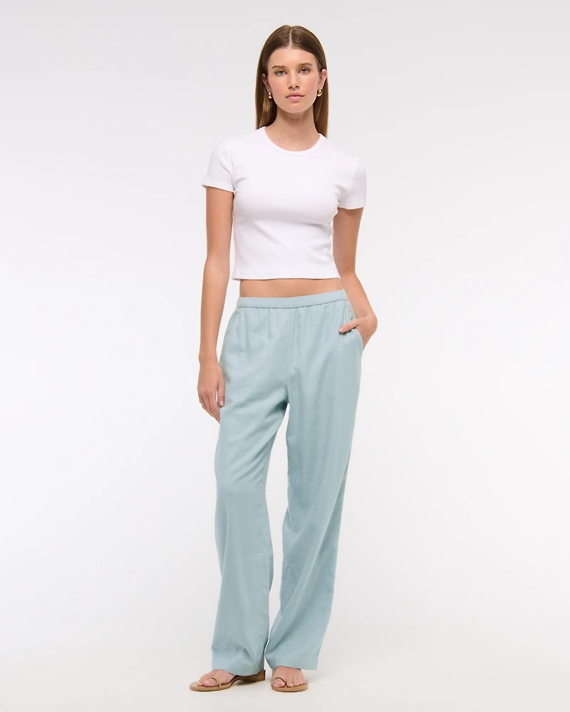 Straight Linen-Blend Pull-On Pant
