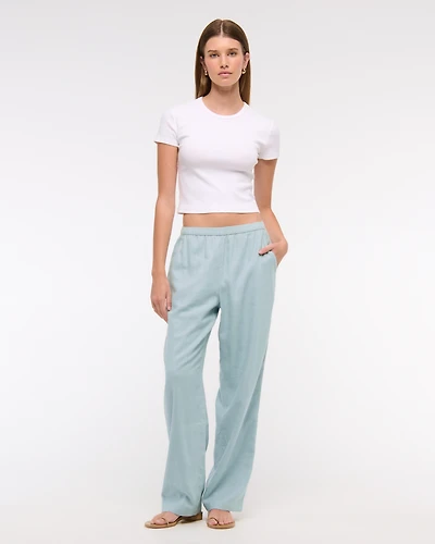 Straight Linen-Blend Pull-On Pant