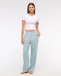 Straight Linen-Blend Pull-On Pant