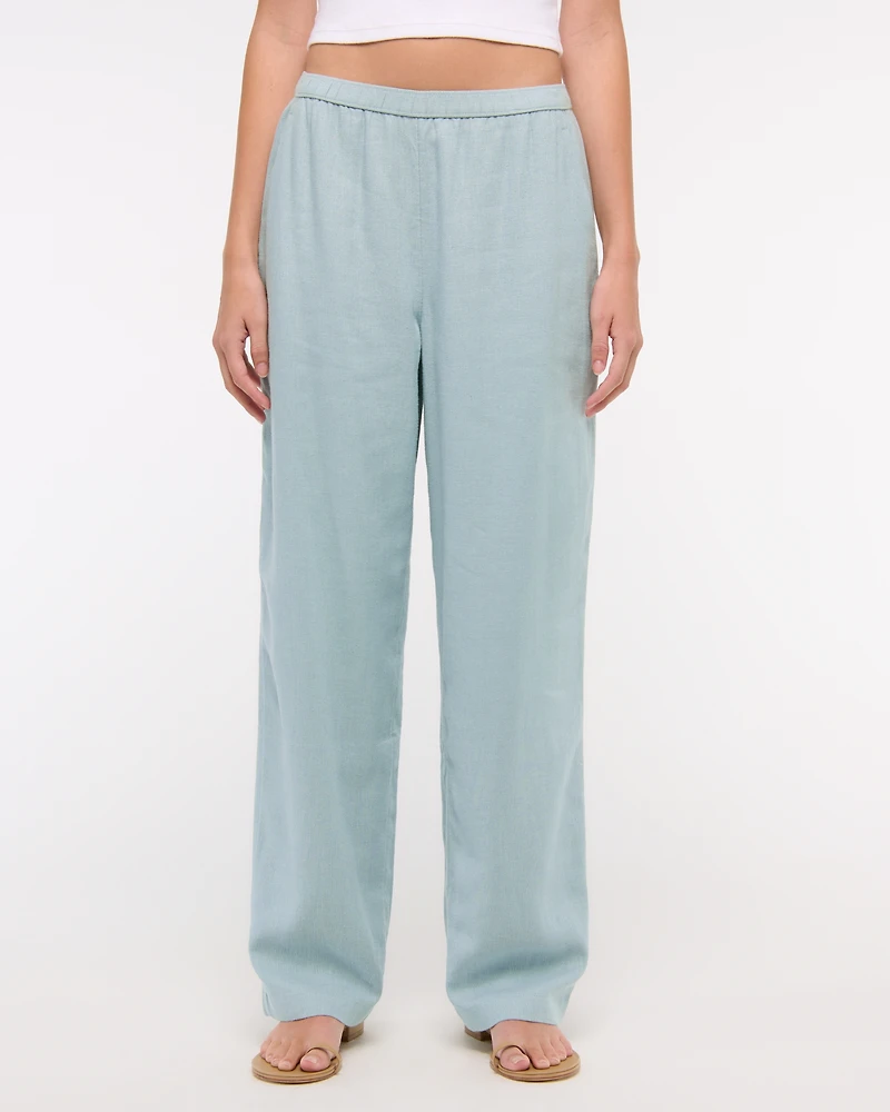 Straight Linen-Blend Pull-On Pant