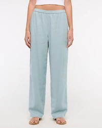 Straight Linen-Blend Pull-On Pant