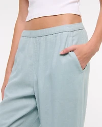Straight Linen-Blend Pull-On Pant
