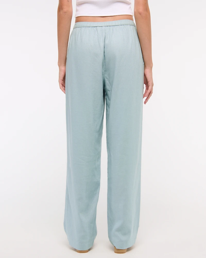 Straight Linen-Blend Pull-On Pant