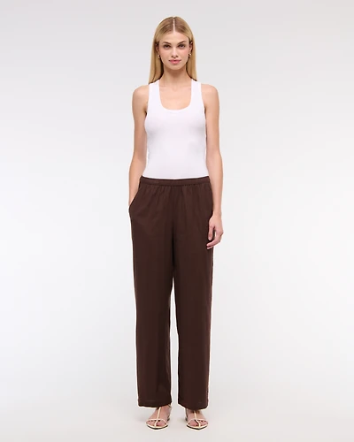 Straight Linen-Blend Pull-On Pant